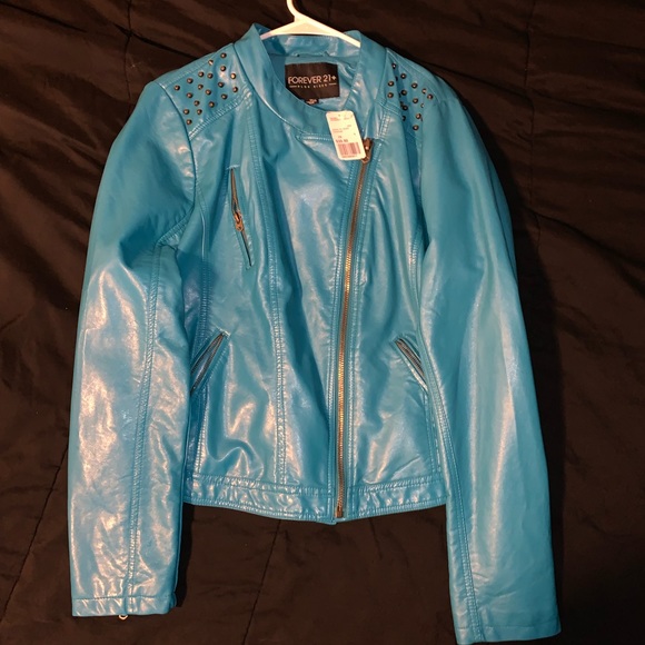 Forever 21 Jackets & Blazers - Forever 21 Teal faux leather jacket
